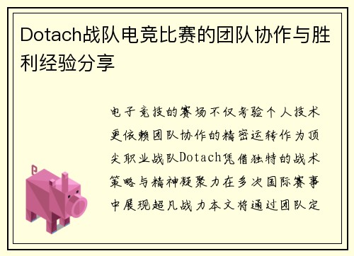 Dotach战队电竞比赛的团队协作与胜利经验分享